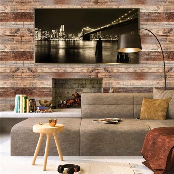 Brown Wood Peel and Stick Wallpaper 17.8" X 118.8" Self Adhesive Wallpaper - Picture 5 of 7